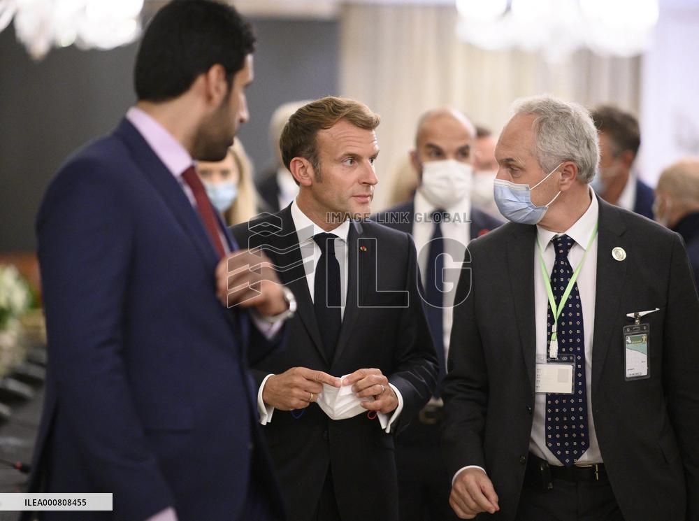 French President Emmanuel Macron and Nadia Murad at Guest house - Bagdad
