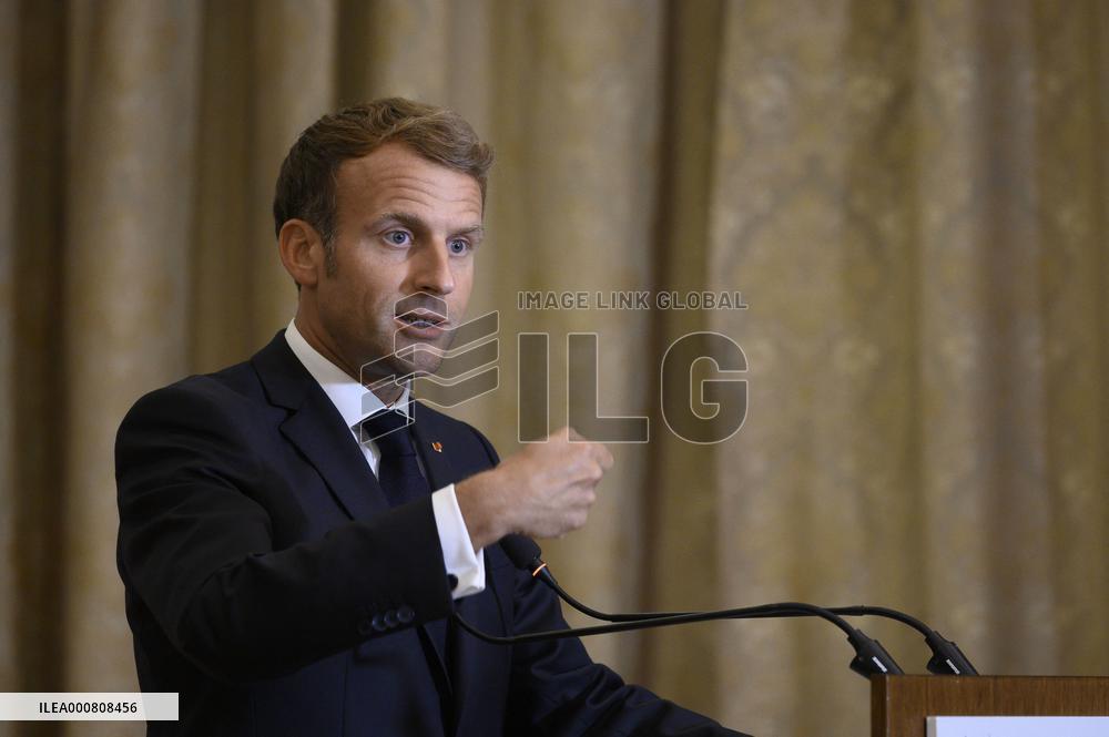 French President Emmanuel Macron and Nadia Murad at Guest house - Bagdad