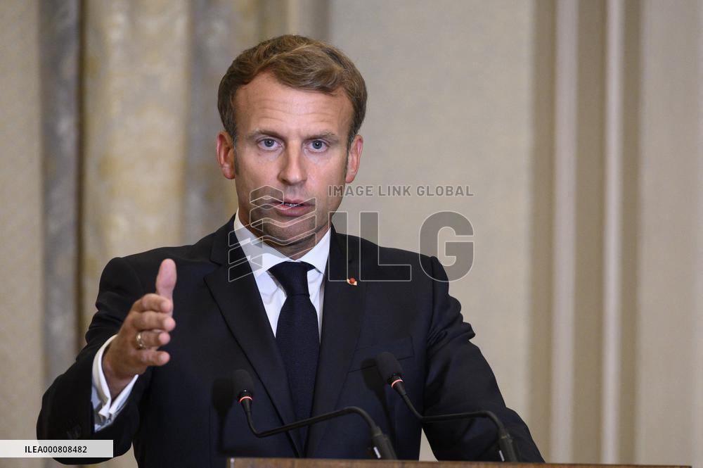 French President Emmanuel Macron and Nadia Murad at Guest house - Bagdad
