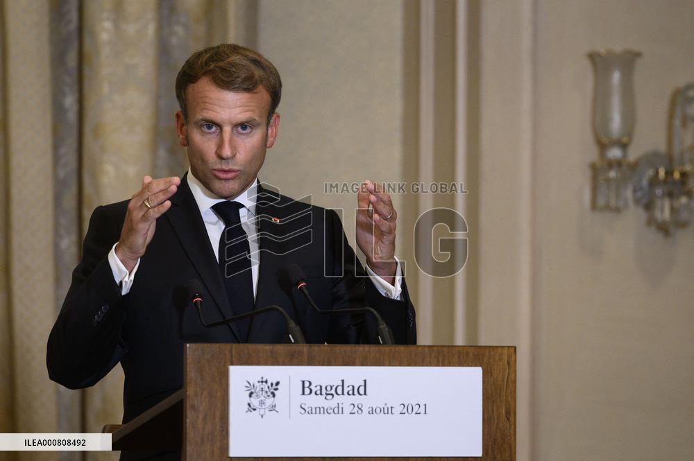 French President Emmanuel Macron and Nadia Murad at Guest house - Bagdad