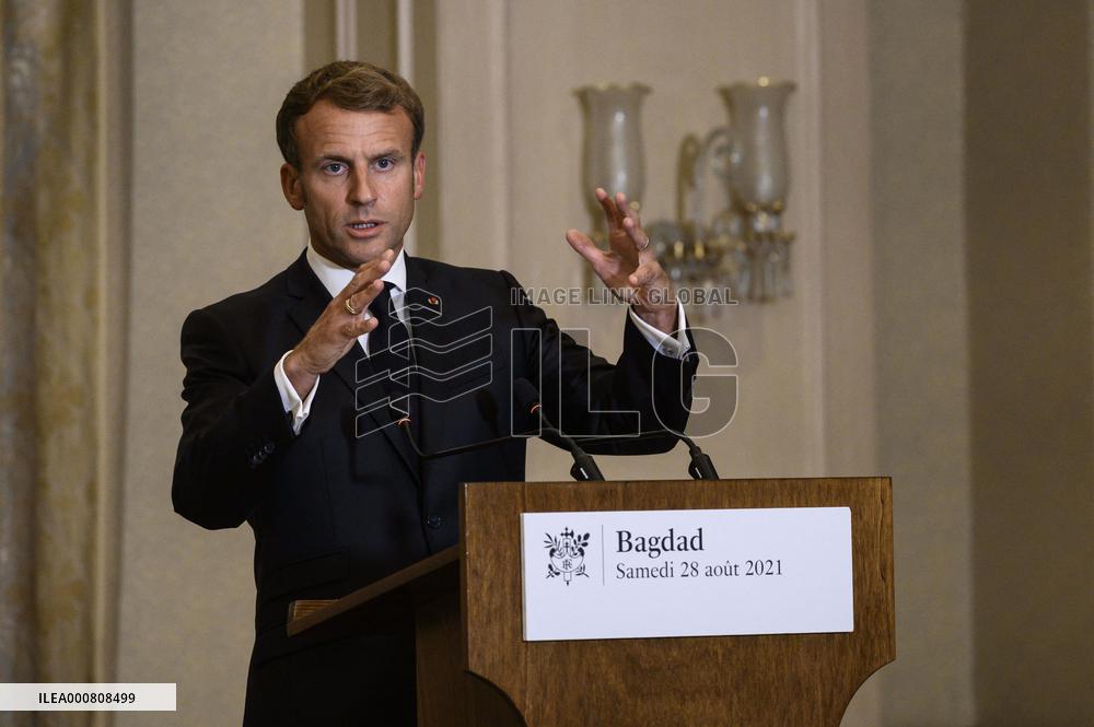 French President Emmanuel Macron and Nadia Murad at Guest house - Bagdad