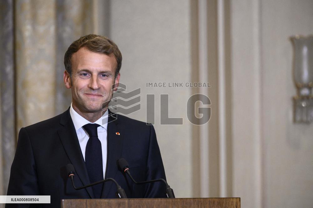 French President Emmanuel Macron and Nadia Murad at Guest house - Bagdad
