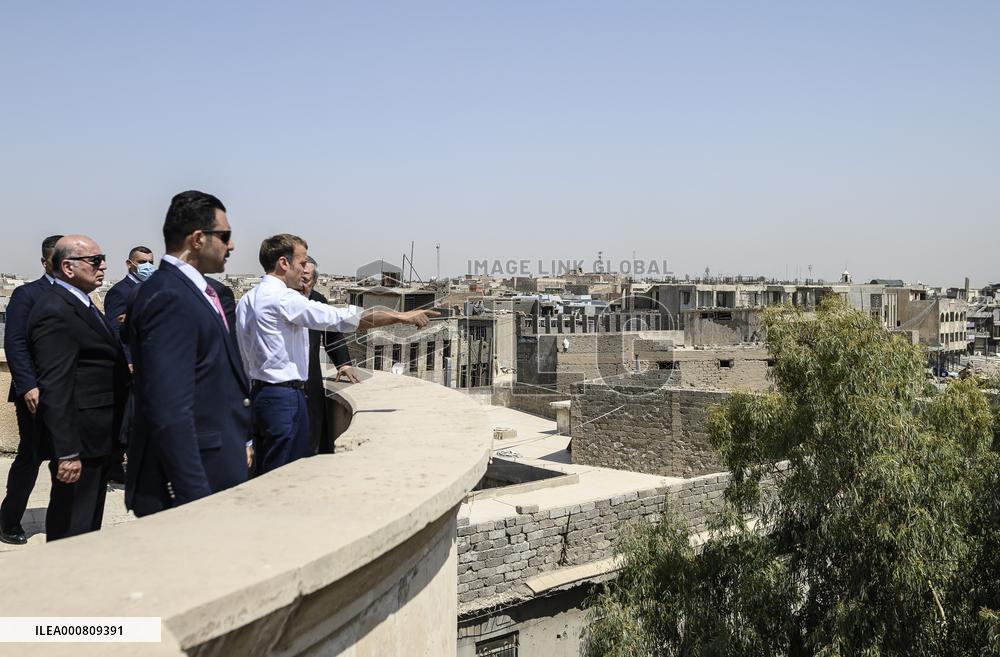 French Président Emmanuel Macron visiting the Our Lady of the Hour Church - Mosul
