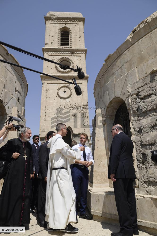 French Président Emmanuel Macron visiting the Our Lady of the Hour Church - Mosul