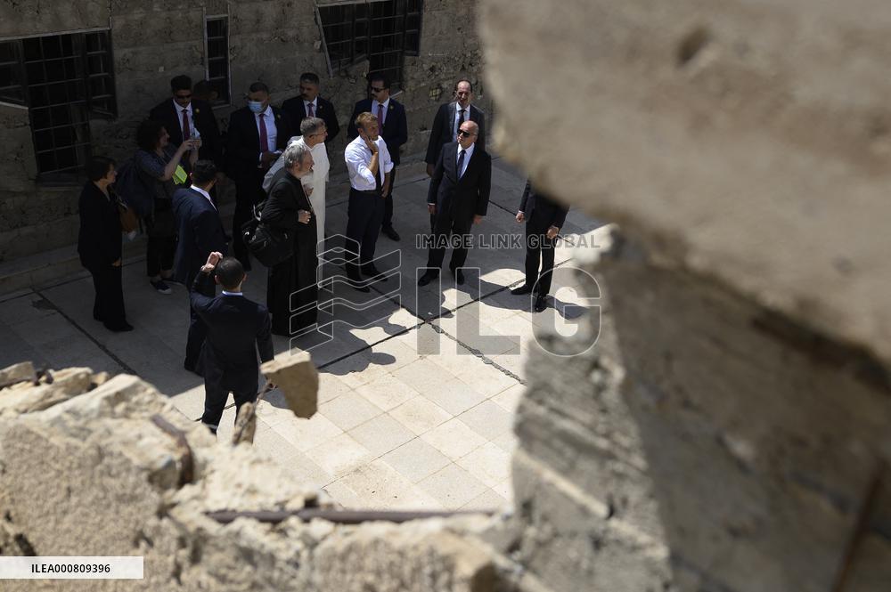 French Président Emmanuel Macron visiting the Our Lady of the Hour Church - Mosul