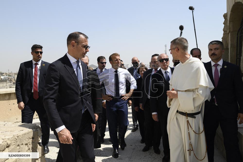 French Président Emmanuel Macron visiting the Our Lady of the Hour Church - Mosul