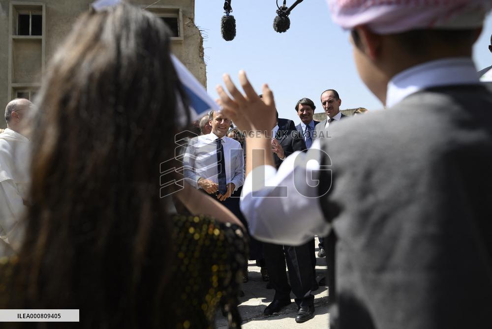 French Président Emmanuel Macron visiting the Our Lady of the Hour Church - Mosul