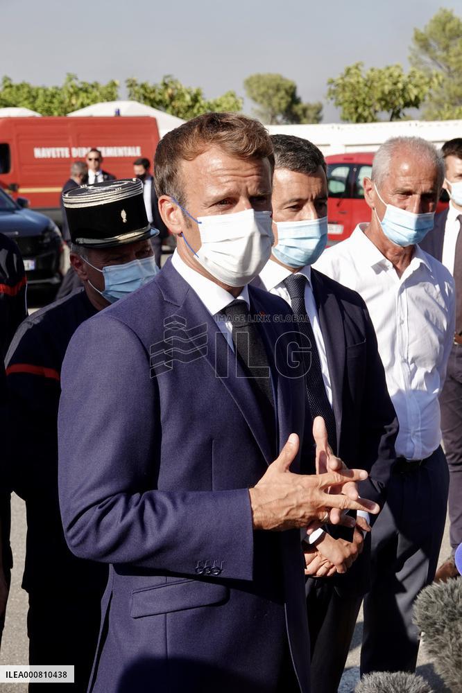 Macron visits wildfire area - Le Luc