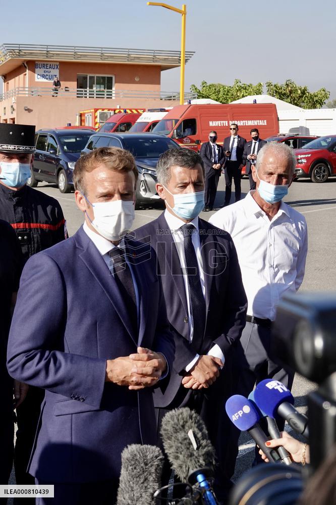 Macron visits wildfire area - Le Luc