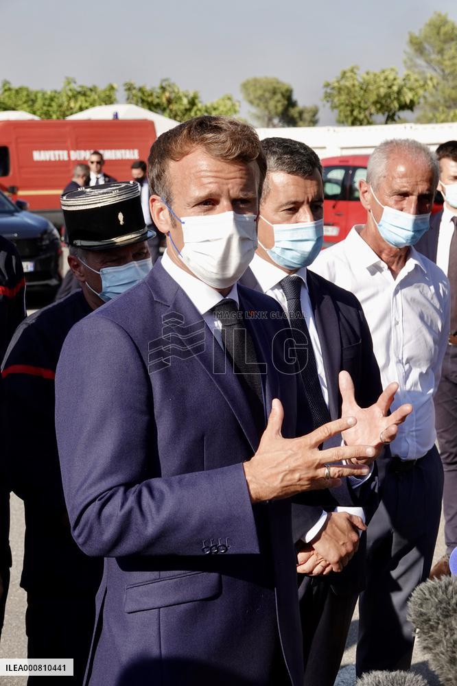 Macron visits wildfire area - Le Luc