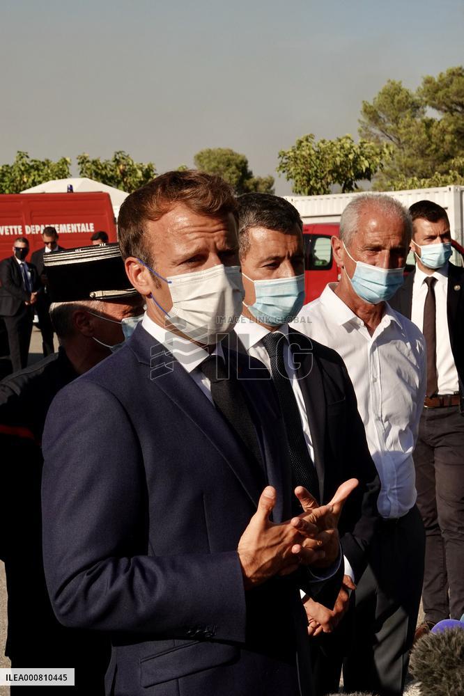 Macron visits wildfire area - Le Luc