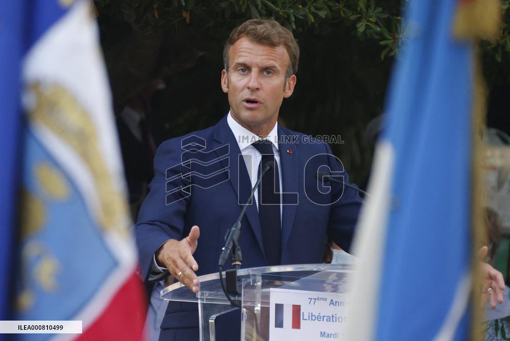 President Macron At A Ceremony For The Allied Landings - Bormes-les-Mimosas