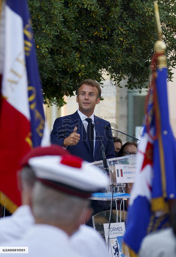 President Macron At A Ceremony For The Allied Landings - Bormes-les-Mimosas