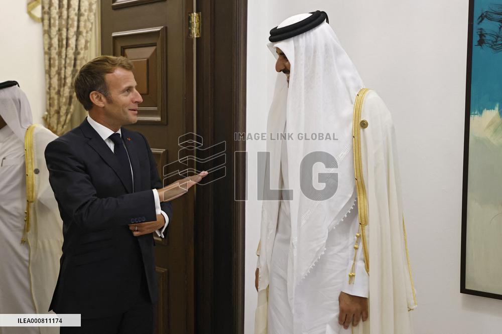 French President Emmanuel Macron meets with Qatars Emir Sheikh Tamim al-Thani - Bagdhad