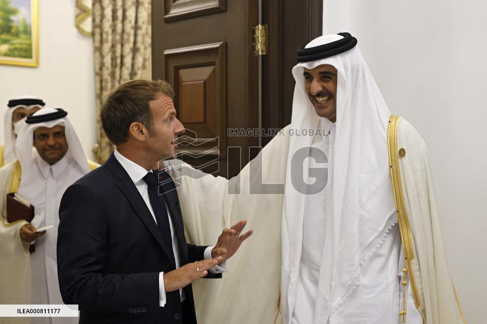 French President Emmanuel Macron meets with Qatars Emir Sheikh Tamim al-Thani - Bagdhad