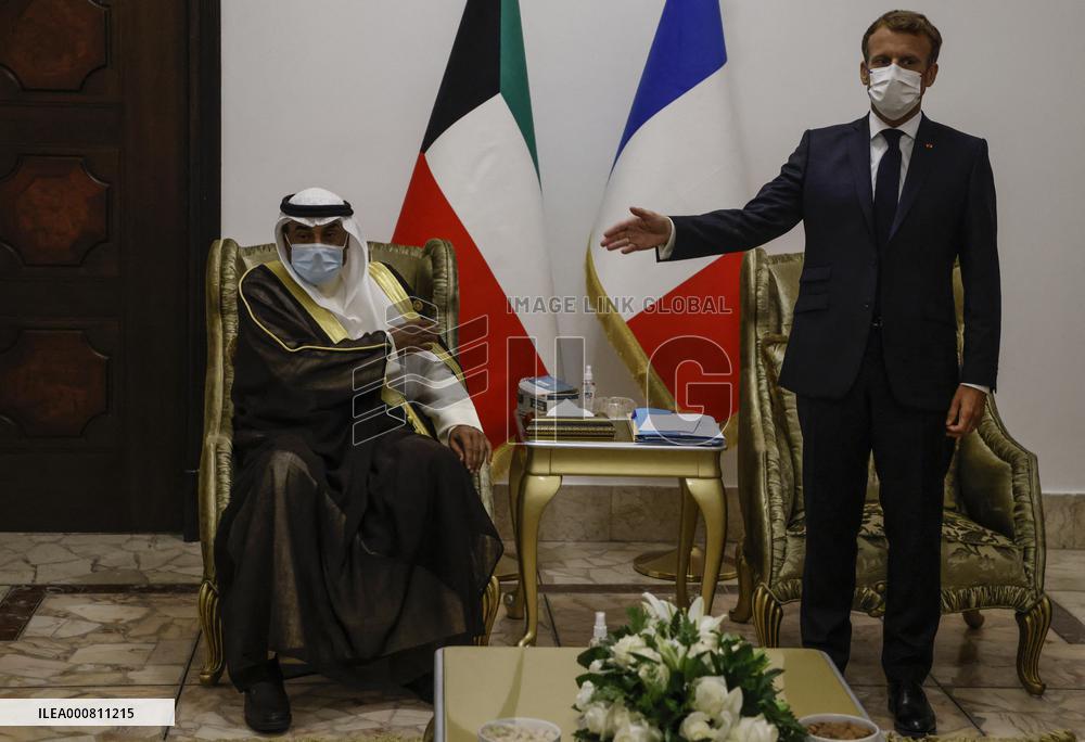 French President Emmanuel Macron meets with Kuwait's Foreign Minister Sheikh Sabah al-Khaled al-Sabah - Bagdhad