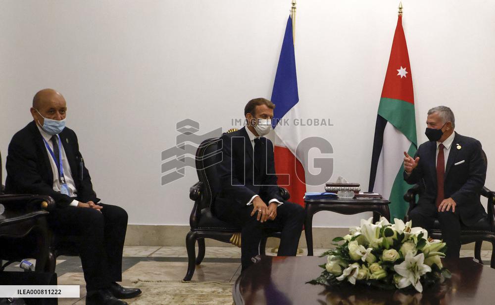 French President Emmanuel Macron meets with Jordan's King Abdullah II - Bagdhad