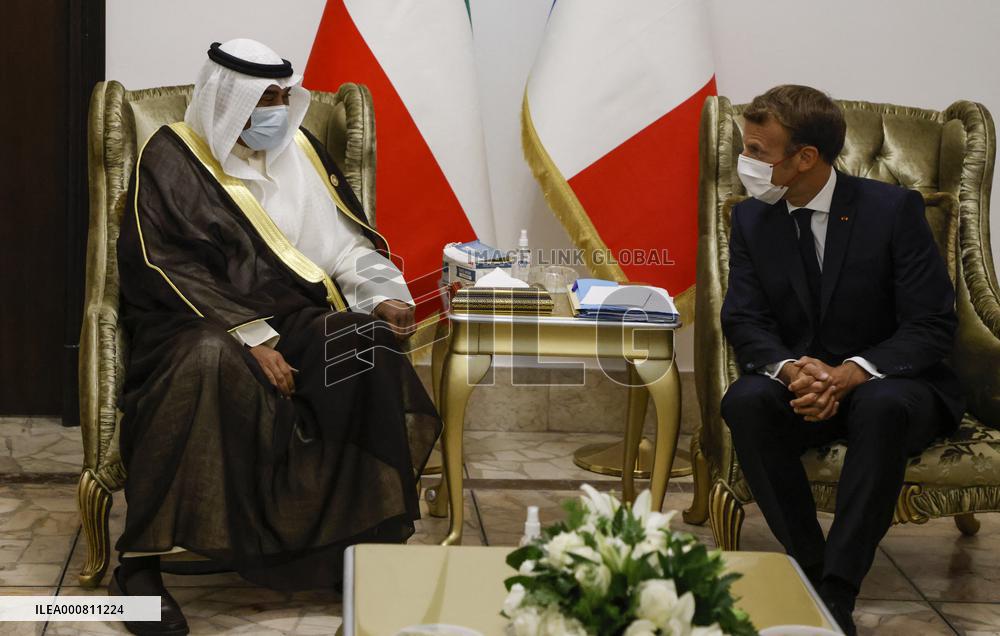 French President Emmanuel Macron meets with Kuwait's Foreign Minister Sheikh Sabah al-Khaled al-Sabah - Bagdhad