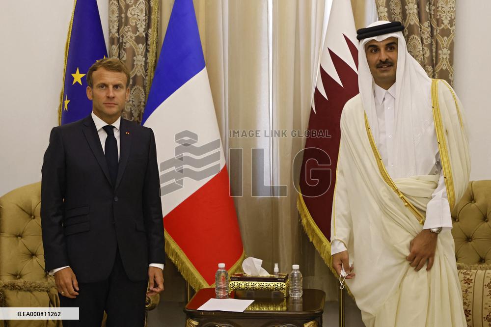 French President Emmanuel Macron meets with Qatars Emir Sheikh Tamim al-Thani - Bagdhad