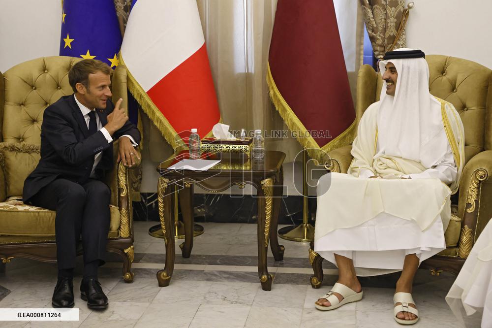French President Emmanuel Macron meets with Qatars Emir Sheikh Tamim al-Thani - Bagdhad