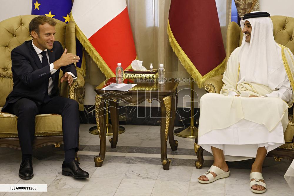 French President Emmanuel Macron meets with Qatars Emir Sheikh Tamim al-Thani - Bagdhad