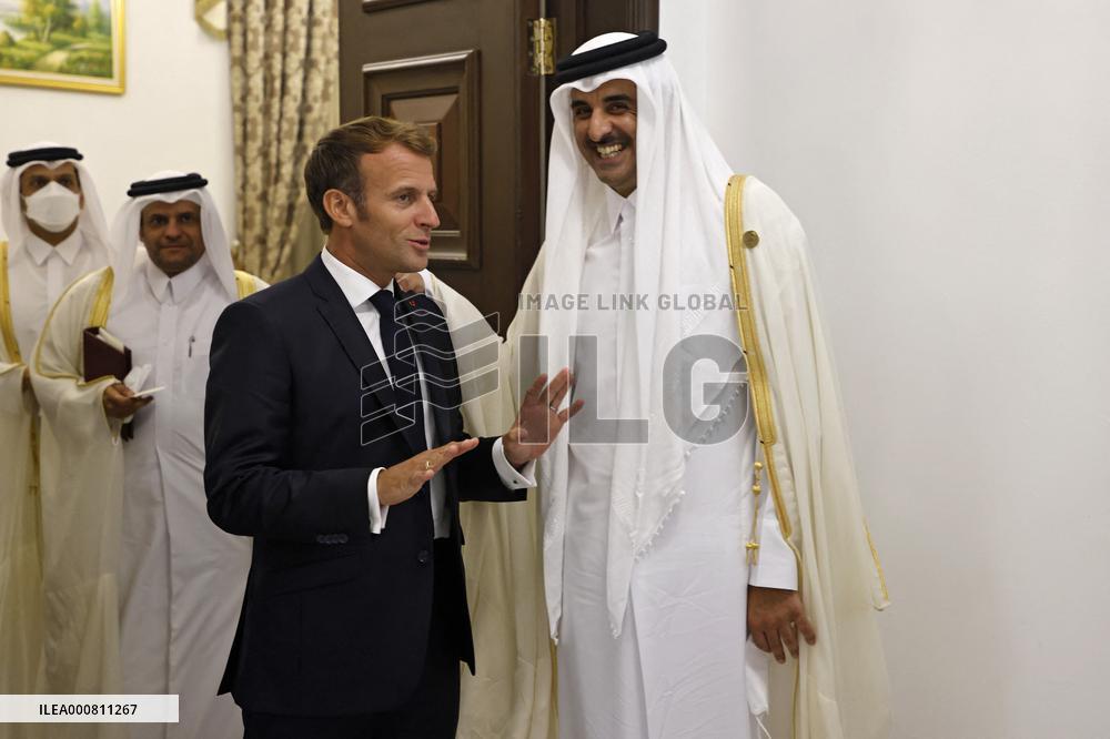 French President Emmanuel Macron meets with Qatars Emir Sheikh Tamim al-Thani - Bagdhad