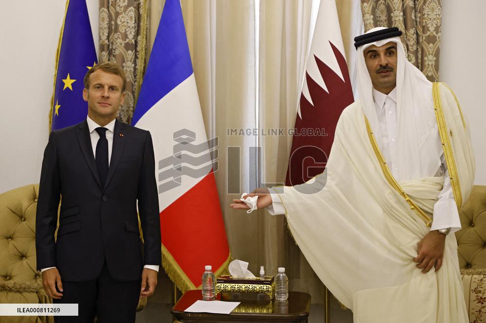 French President Emmanuel Macron meets with Qatars Emir Sheikh Tamim al-Thani - Bagdhad