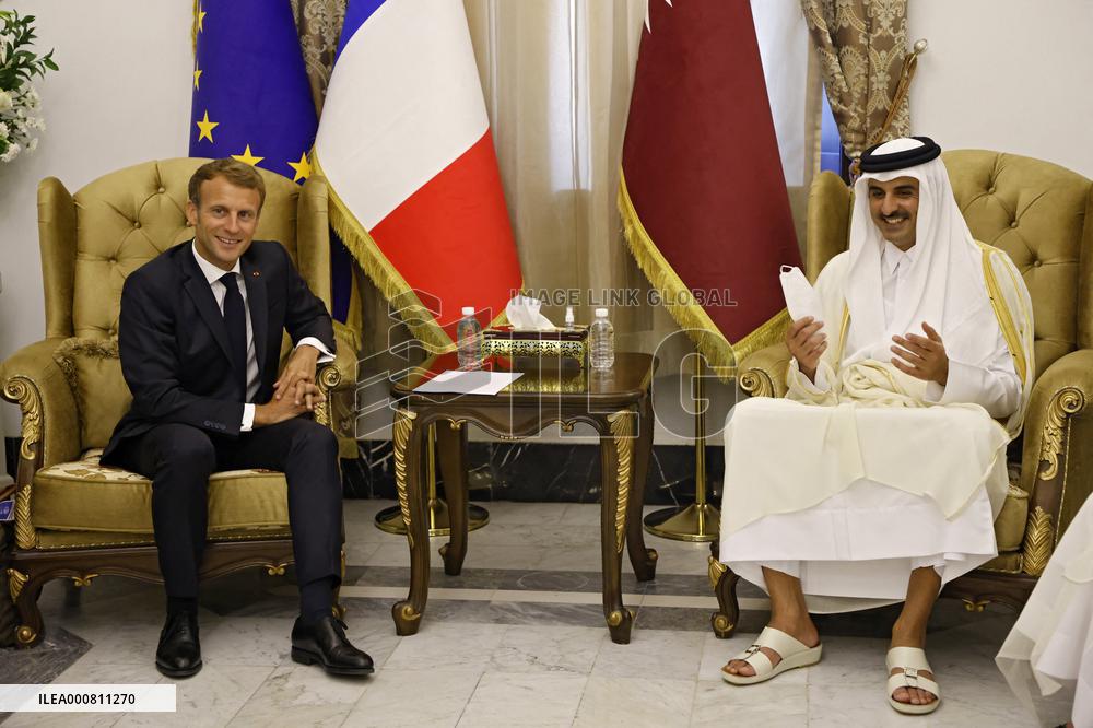French President Emmanuel Macron meets with Qatars Emir Sheikh Tamim al-Thani - Bagdhad