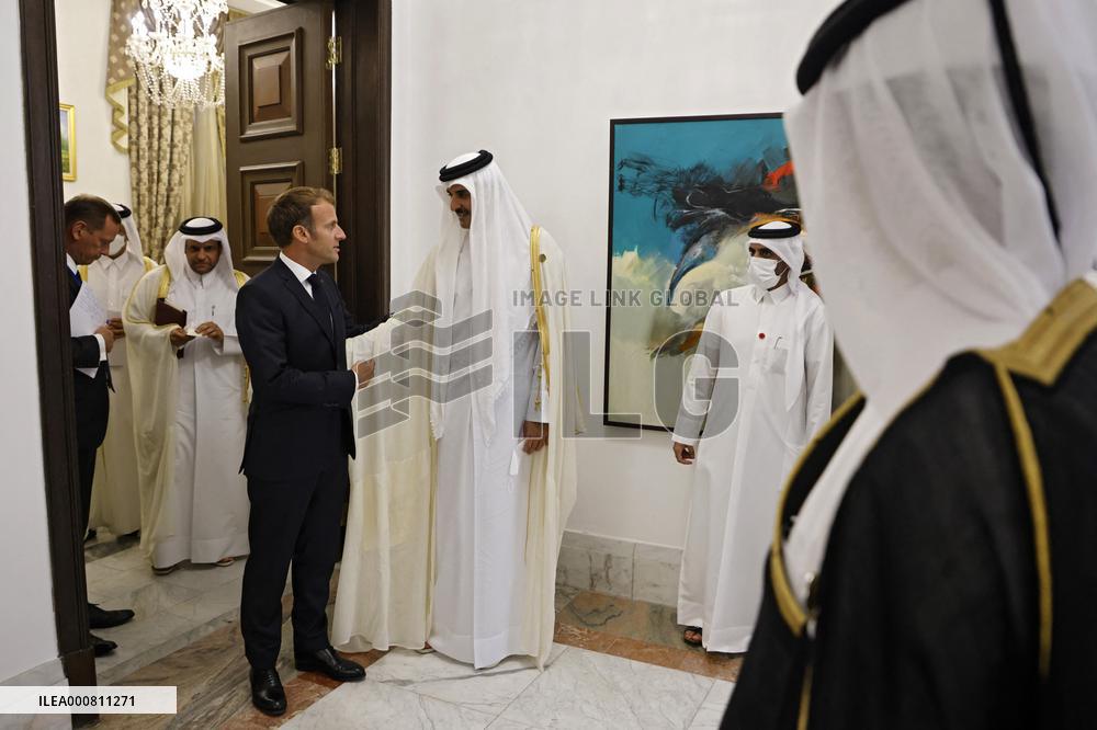 French President Emmanuel Macron meets with Qatars Emir Sheikh Tamim al-Thani - Bagdhad