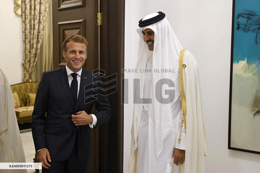 French President Emmanuel Macron meets with Qatars Emir Sheikh Tamim al-Thani - Bagdhad