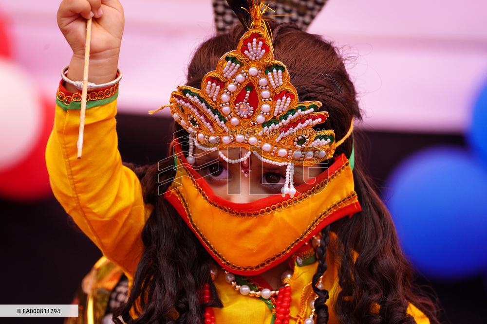 Children dress up as Lord Krishna to celebrate his birth - India