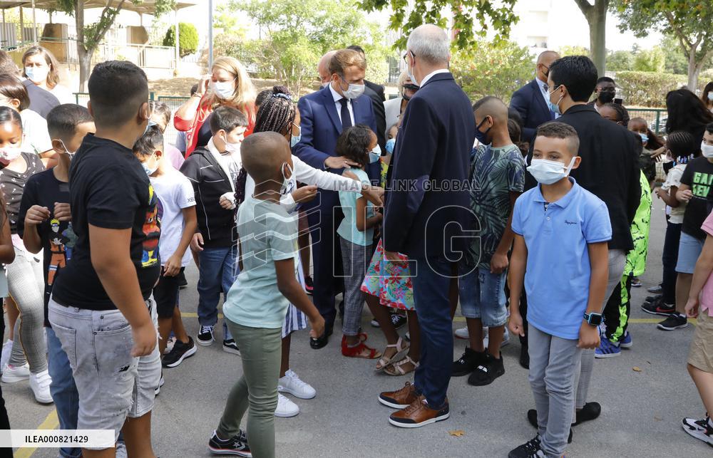 President Macron Visits Bouge Elementary School - Marseille
