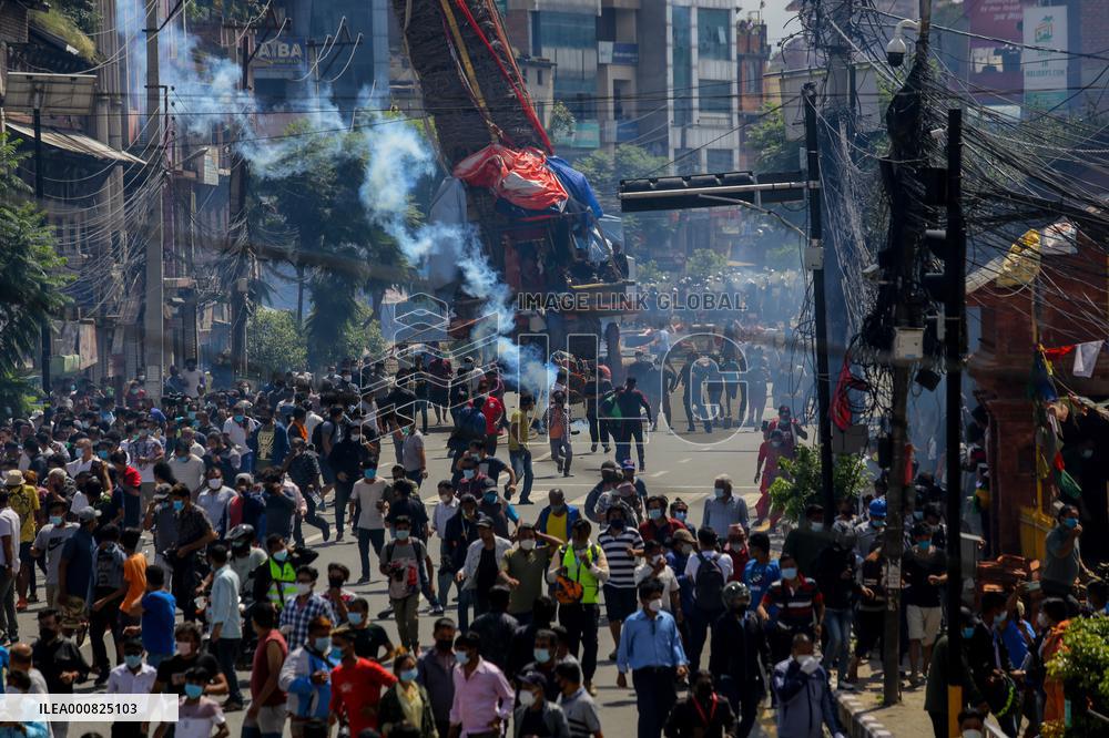 Devotees and police clash during chariot procession in Nepal