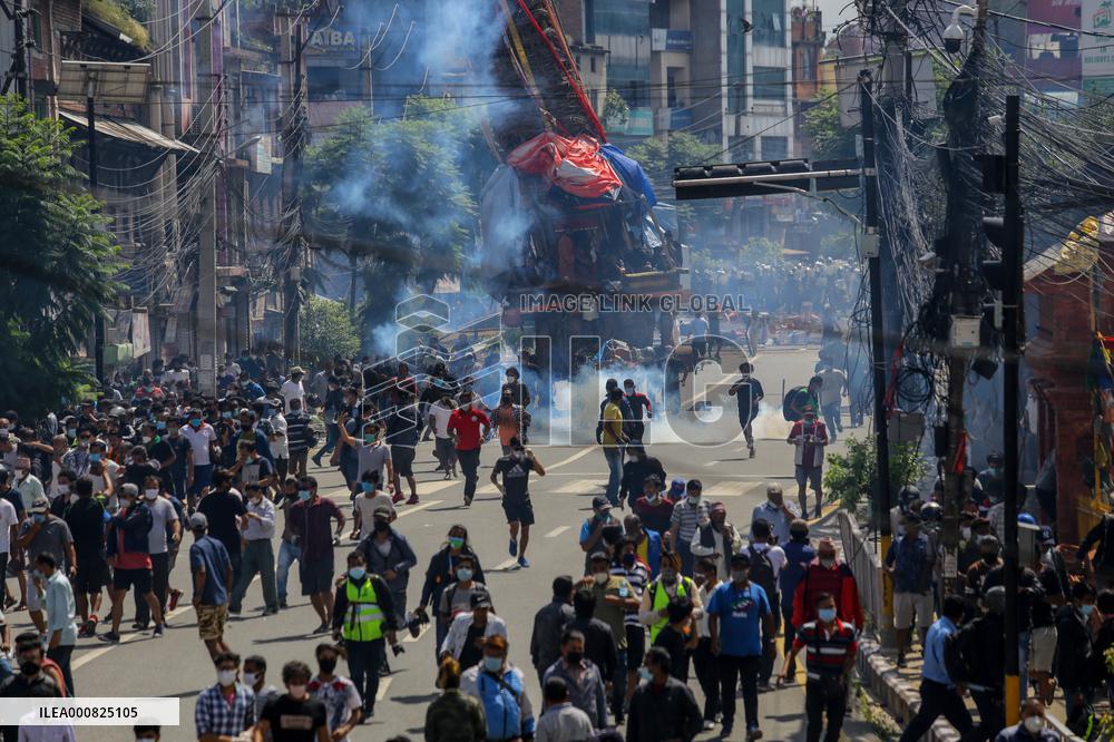 Devotees and police clash during chariot procession in Nepal
