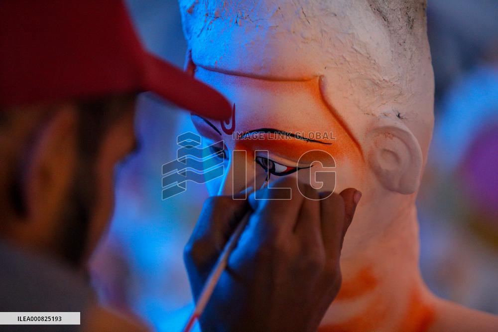 Making statue of goddess for Dashain festival in Kathmandu