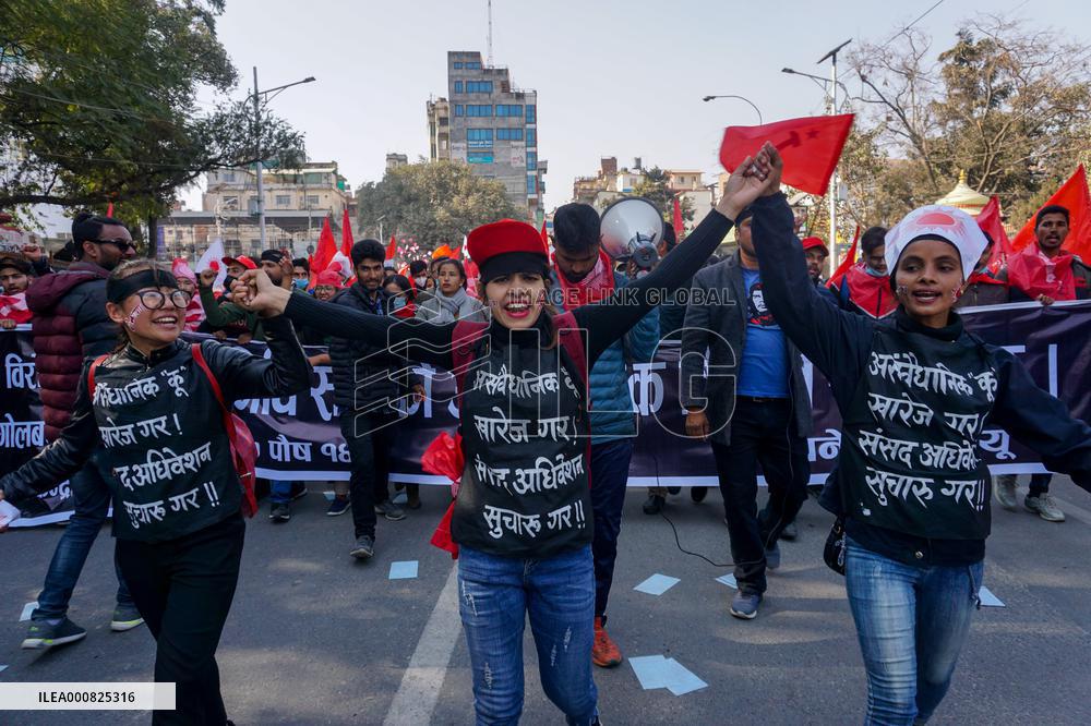 Protest against the dissolution of parliament in Kathmandu