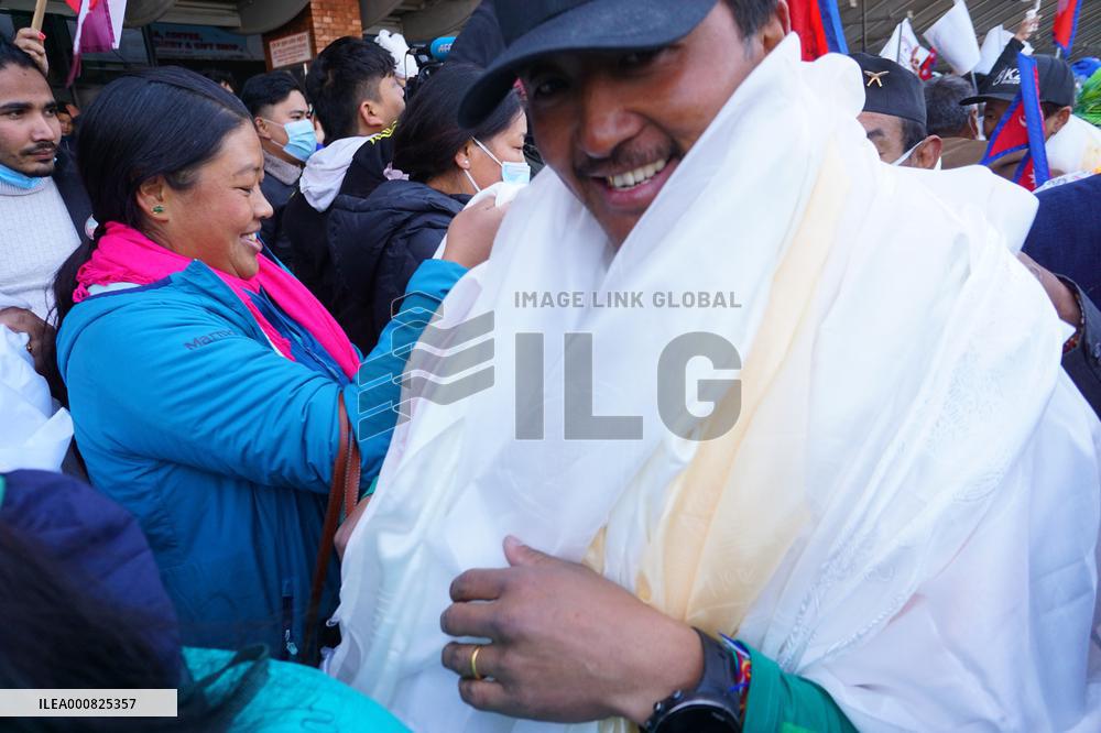 Nepali climber returns home after climbing Mount K2.