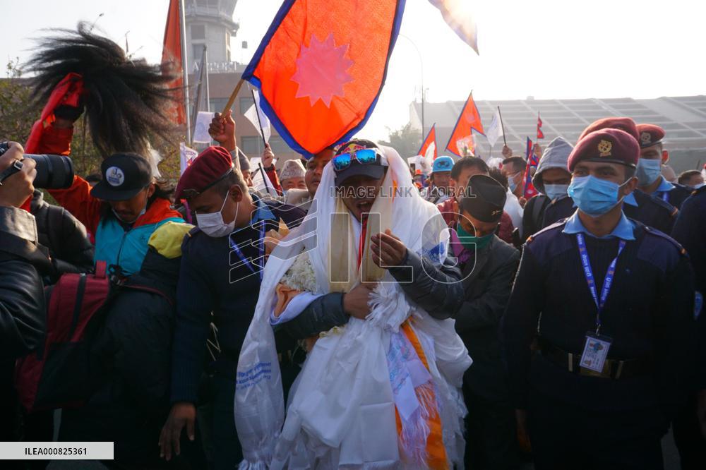 Nepali climber returns home after climbing Mount K2.