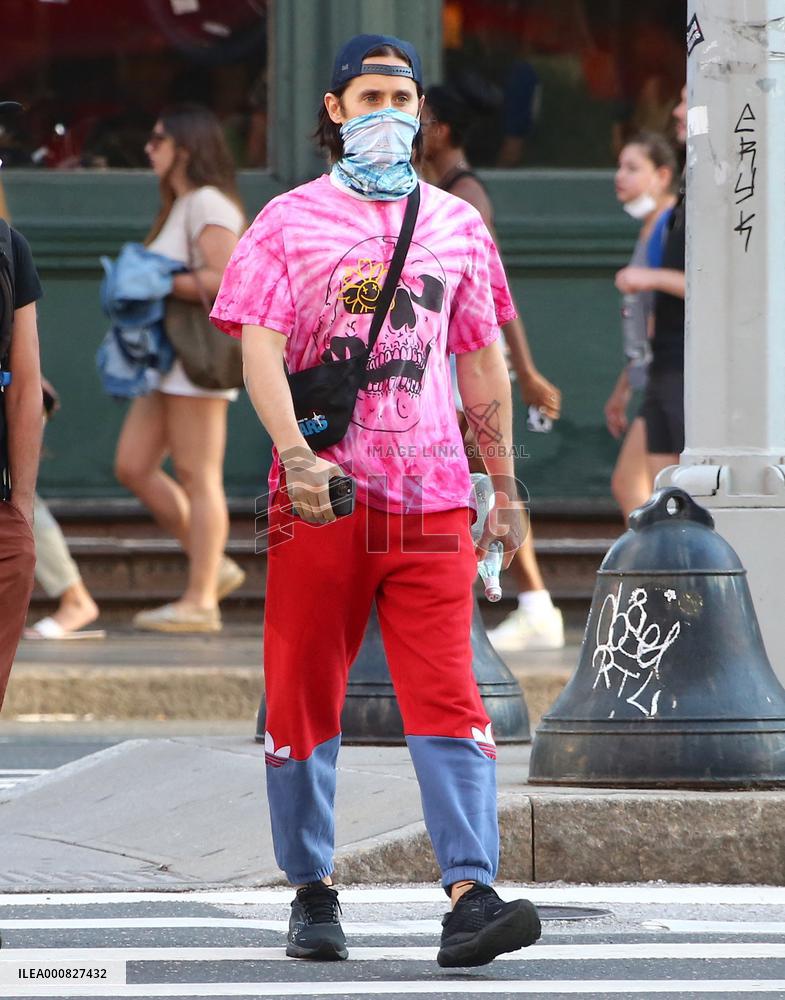 Jared Leto out with funny winter hood in New York