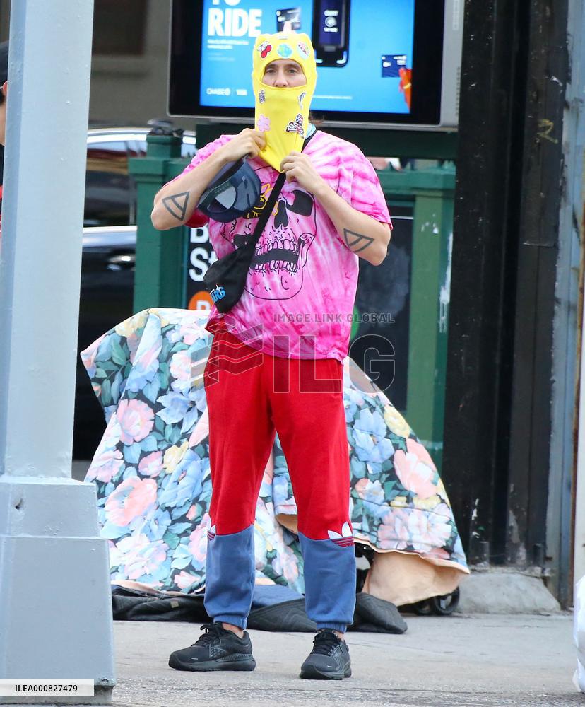Jared Leto out with funny winter hood in New York