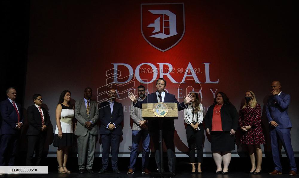 Gov. DeSantis Speaks At Doral Academy Prepatory School - Florida