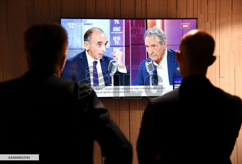 Eric Zemmour Appears On RMC/BFMTV  - Paris