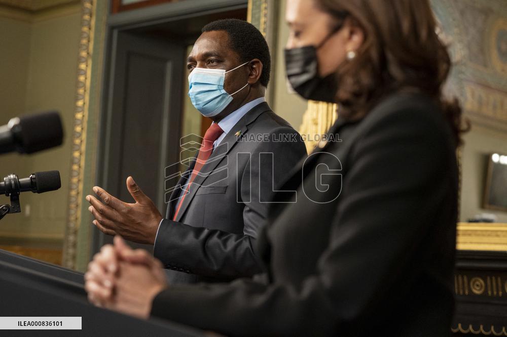 Vice President Kamala Harris meets Hakainde Hichilema of Zambia.