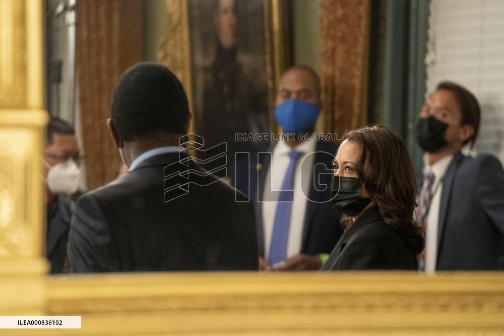 Vice President Kamala Harris meets Hakainde Hichilema of Zambia.