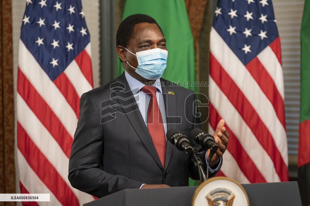 Vice President Kamala Harris meets Hakainde Hichilema of Zambia.