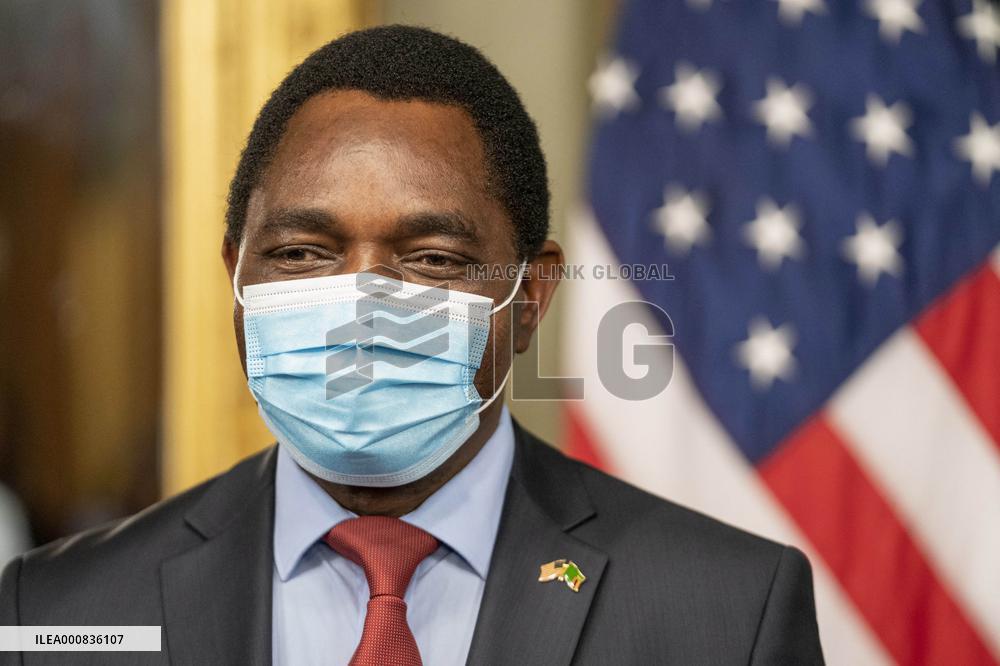 Vice President Kamala Harris meets Hakainde Hichilema of Zambia.