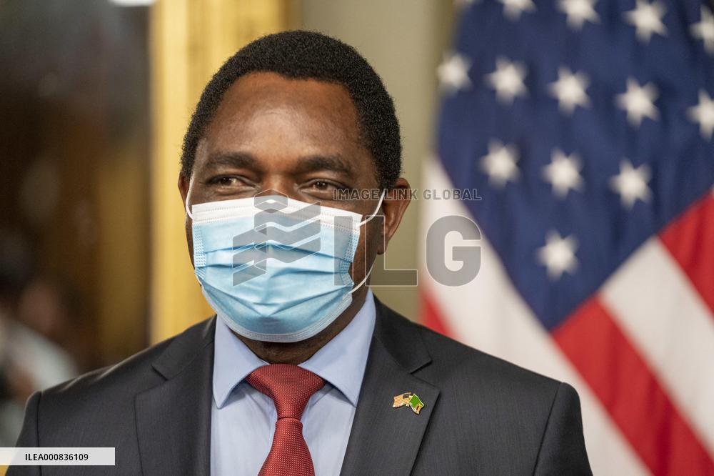 Vice President Kamala Harris meets Hakainde Hichilema of Zambia.