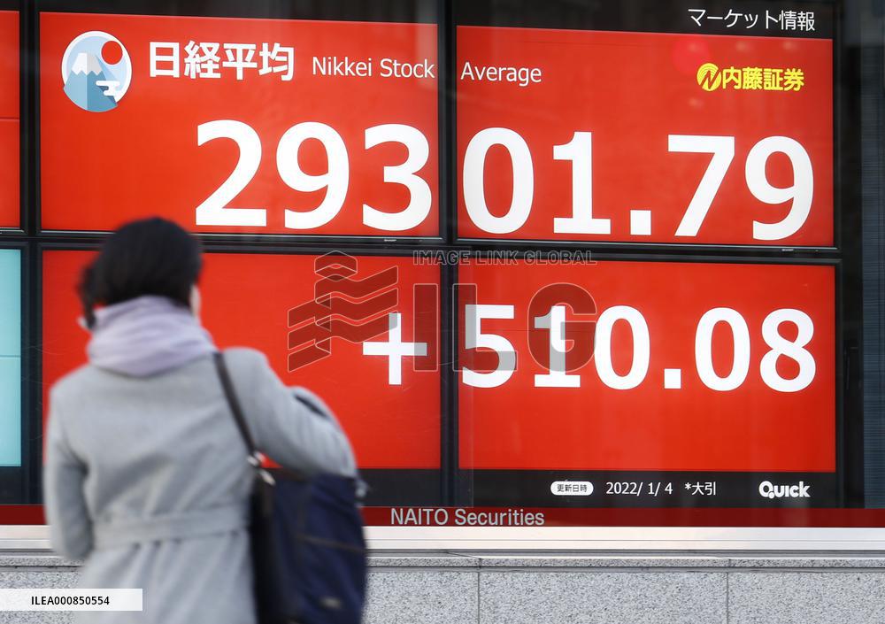 Tokyo stocks surge on 1st trading day of year