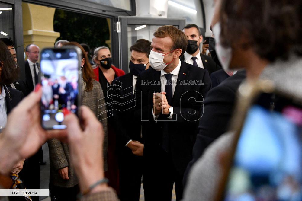 French President Emmanuel Macron at Le Cloitre - Marseille