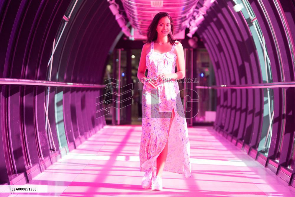 Vaimalama Chaves Miss France 2019 For Operation Pink Wire At The Opening Of Beaugrenelle